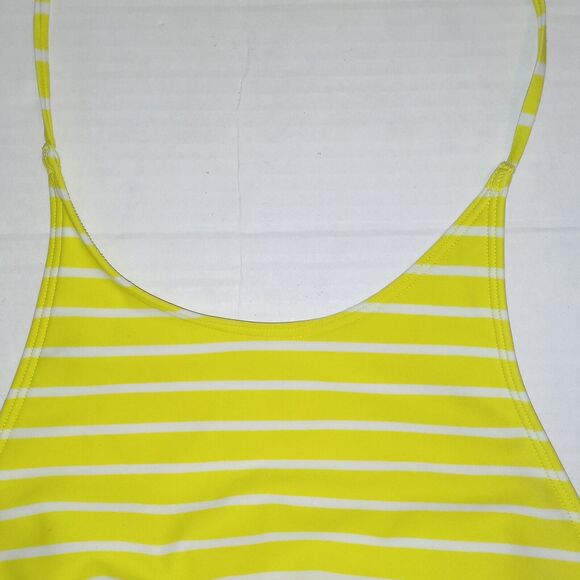 Aerie High Neck Crop Halter Swimsuit Top-Large-Tie Front-Yellow Stripe-Lined - Picture 3 of 8